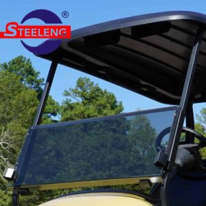 Golf cart with Steeleng roof and windshield.