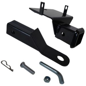 Trailer hitch for EZGO RXV golf carts 2008 and up, durable steel construction.