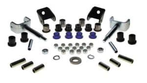 Front end repair kit for Club Car DS golf carts, 1993-up, includes bushings, bolts, and brackets.