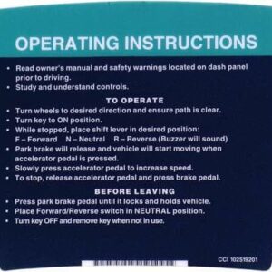 Operating instructions decal for Club Car DS golf carts (1992 and up).