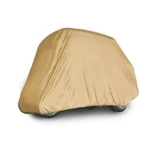 Cart cover for 54-inch plus top golf carts with red dot design. Protects carts from weather and debr.