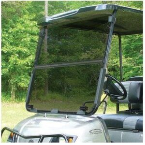 Impact-resistant folding windshield for Yamaha golf carts, enhances durability and style.