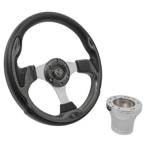 High-performance GTW Carbon Fiber Rally Steering Wheel with Chrome Adapter.