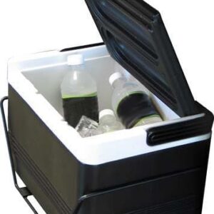 Portable cooler with rear fender mount for easy transport and storage. Perfect for outdoor events an.