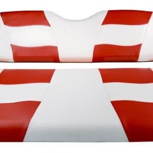 Custom white and red seat cushions for MadJax Riptide golf cart.