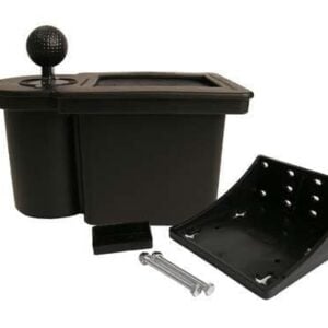 Black golf club and ball washer for golf course maintenance.
