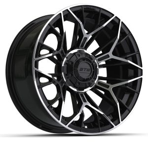 High-quality 15-inch GTW® Stellar Black wheel with machined accents for golf carts.