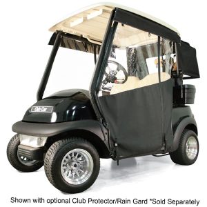 Custom golf cart with black soft enclosure and optional rain protector for EZGO Freedom TXT-T48.