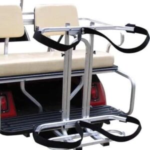 ALUMINUM BAG RACK FOR GOLF CARTS AND TRANSPORTATION.