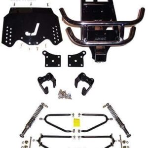 Long travel kit components for E-Z-GO Medalist TXT electric golf cart upgrade.