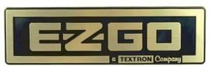 EZGO Medalist TXT Gold Black Nameplate for golf carts.