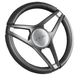 Gussi Molino black steering wheel for Club Car Precedent, Onward, Tempo golf carts.
