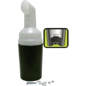 Portable sand and seed bottle with universal holder for outdoor use.