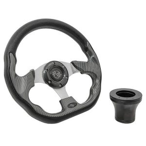 High-performance carbon fiber racing steering wheel for Club Car DS golf carts.