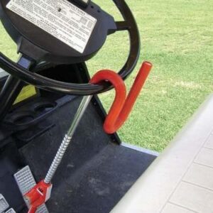 Pedal-to-Wheel Lock for Golf Cart Security.