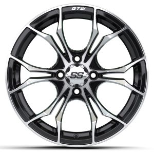 High-quality 15-inch GTW® Spyder wheel in gloss black finish for custom carts.
