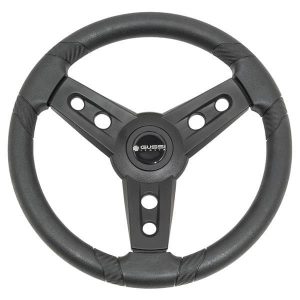 High-quality Lugana Black steering wheel for EZGO TXT and RXV golf carts.