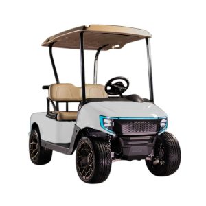 Premium electric golf cart with Frost White Metallic body and custom features.