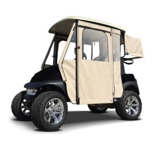 Sunbrella Linen enclosure for E-Z-GO TXT golf cart, providing weather protection and style.