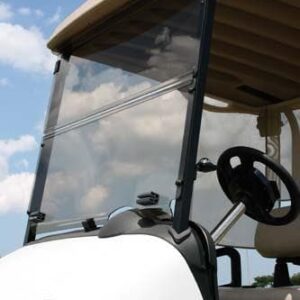 Clear folding windshield for 2008-up EZGO RXV golf carts.