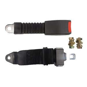 Universal fit seat belt locking mechanism for 52" non-retractable seat belts.
