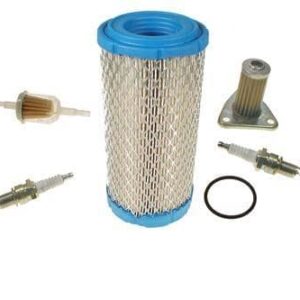 Deluxe EZGO ST350 4-cycle tune-up kit including oil filter, spark plugs, and parts for maintenance.