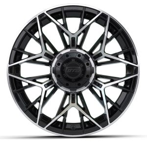 GTW® Stellar Black 15-inch custom cart wheel with machined accents.