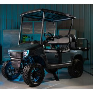 Custom golf cart with MadJax® APEX Body Kit in Colorado Slate. Perfect for luxury golf courses and o.
