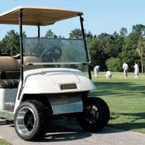 Tinted folding acrylic windshield for E-Z-GO T48 2+2 golf carts, years 2014 and up.