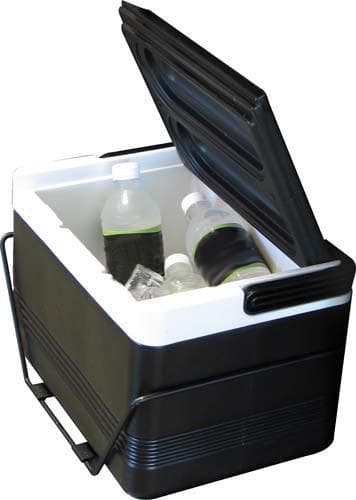 Portable cooler with rear fender mount for easy transport and storage. Perfect for outdoor events an.