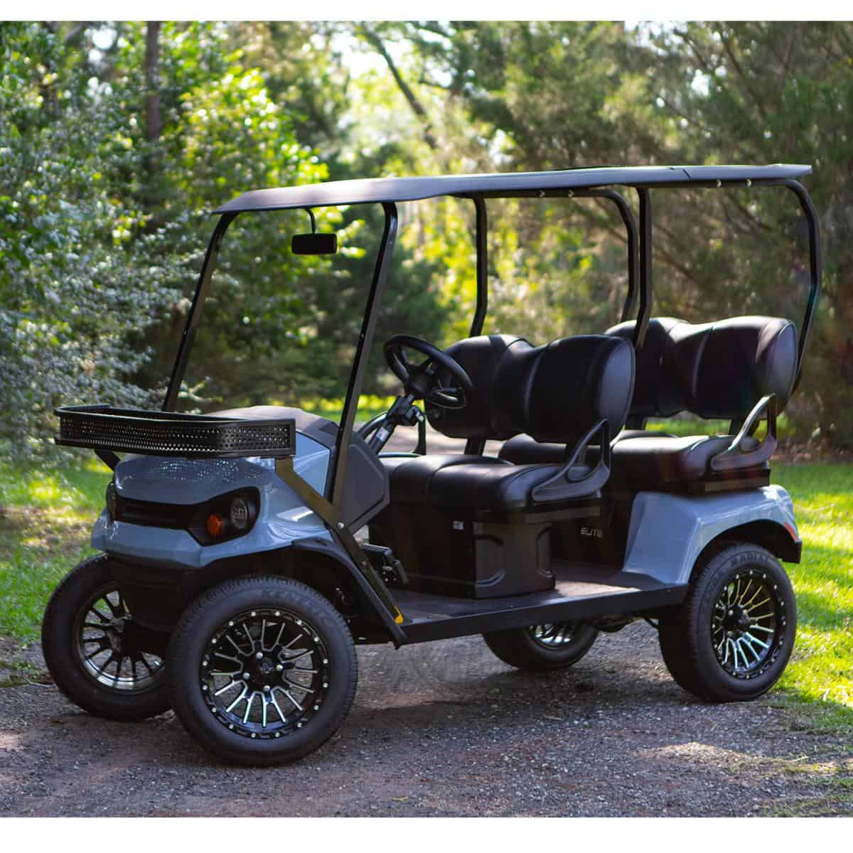 Golf cart equipped with GTW® Shooting Clays Basket for EZGO Liberty (2021 and newer models).