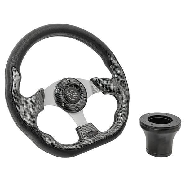 High-performance GTW carbon fiber racing steering wheel for Club Car DS golf carts.