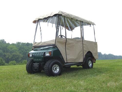 Soft beige enclosure for 80-inch tops on 4-passenger golf carts.