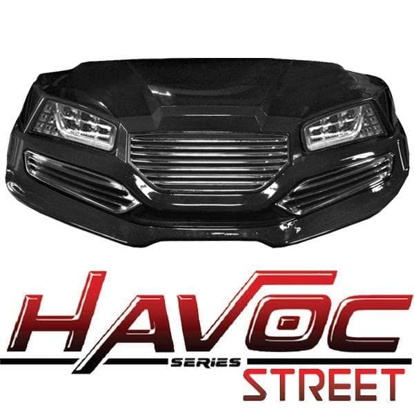Front cowl kit for Yamaha G29/Drive HAVOC Street Style in black.