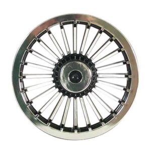 High-quality turbine wheel cover for custom carts and golf carts. Durable chrome and black finish, e.