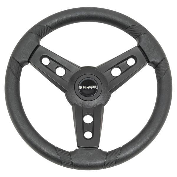High-quality Lugana Black steering wheel for EZGO TXT and RXV golf carts.
