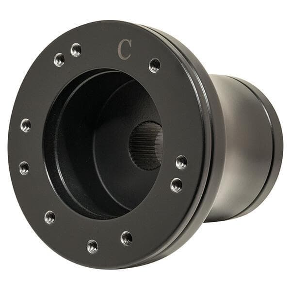 Black steering wheel adapter with 5/6 inch hole for Club Car DS golf carts.