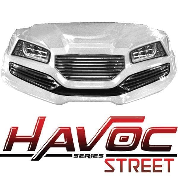 Front cowl kit for Yamaha G29/Drive HAVOC Street Style, white color. Custom automotive accessory for.