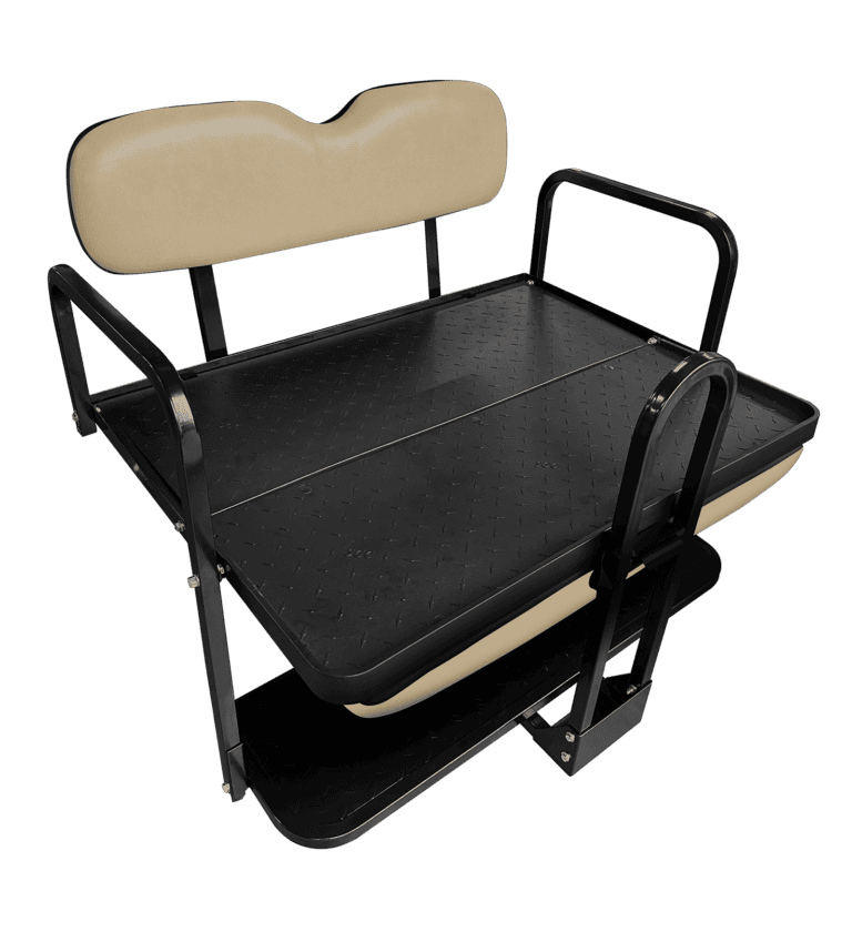 Rear flip seat for EZGO TXT, Freedom, Valor golf carts, black color.