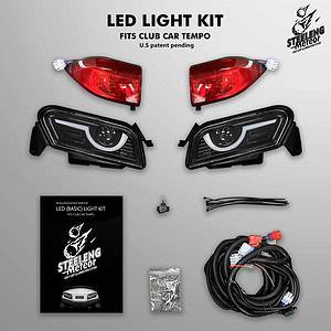 Meteor LED Basic Light Kit for Club Car Tempo, 12V, includes headlights and taillights.