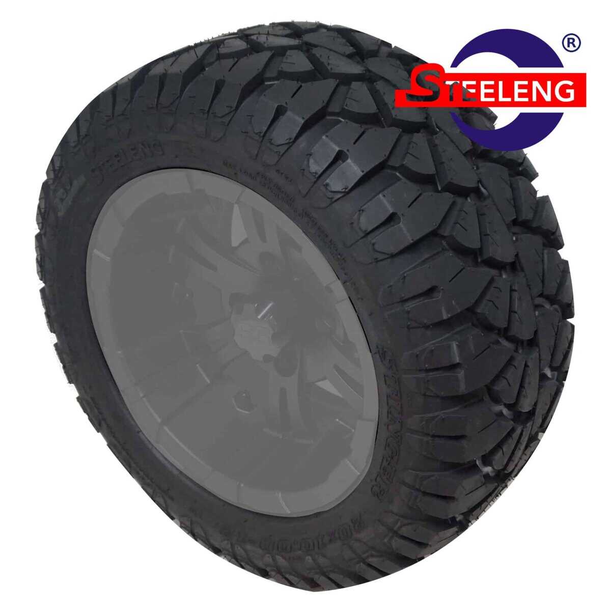 AT tire for off-road vehicles, DOT approved, durable and rugged.