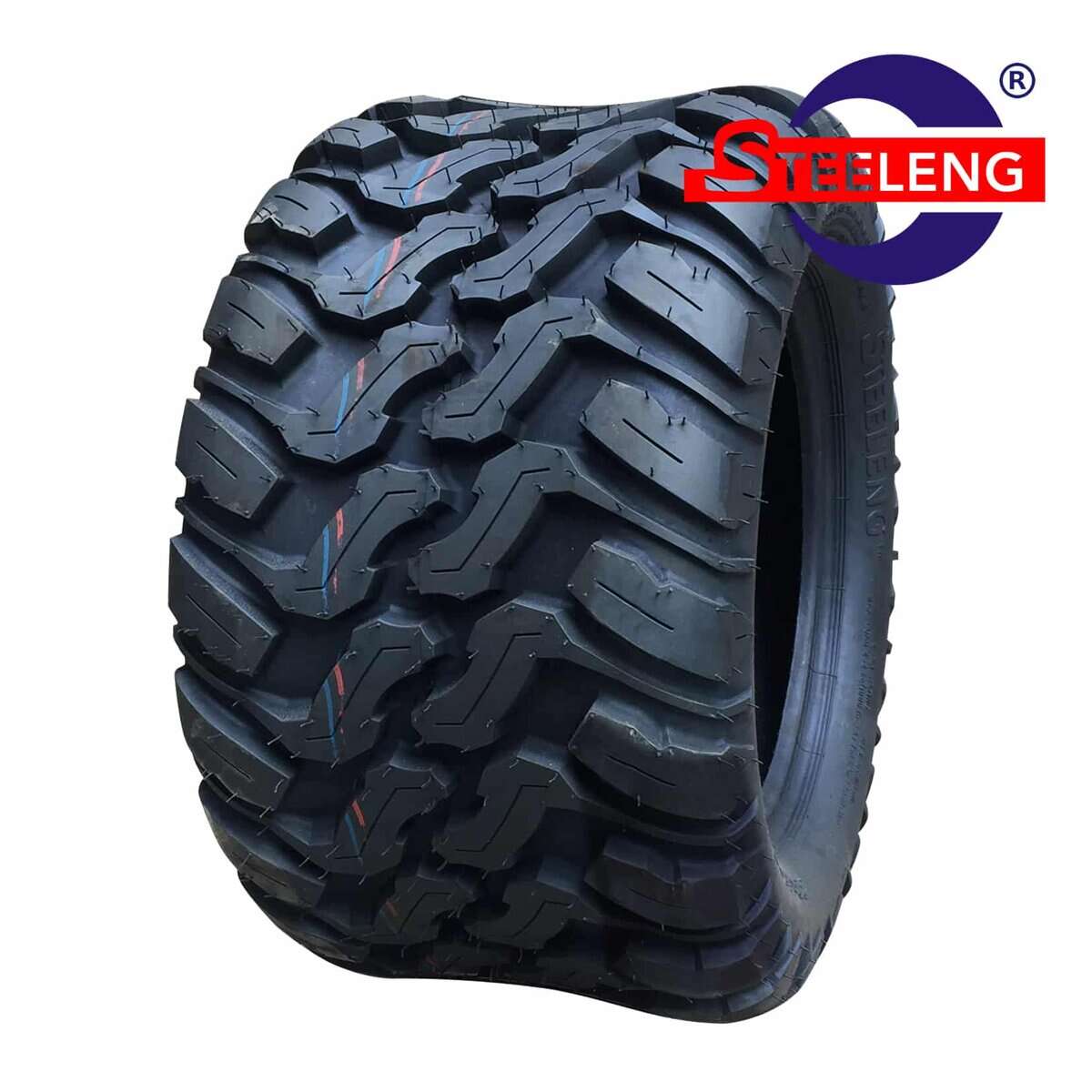 Durable Steeleng mud and all terrain tire for off-road vehicles, DOT approved, 22x11"-12" size.