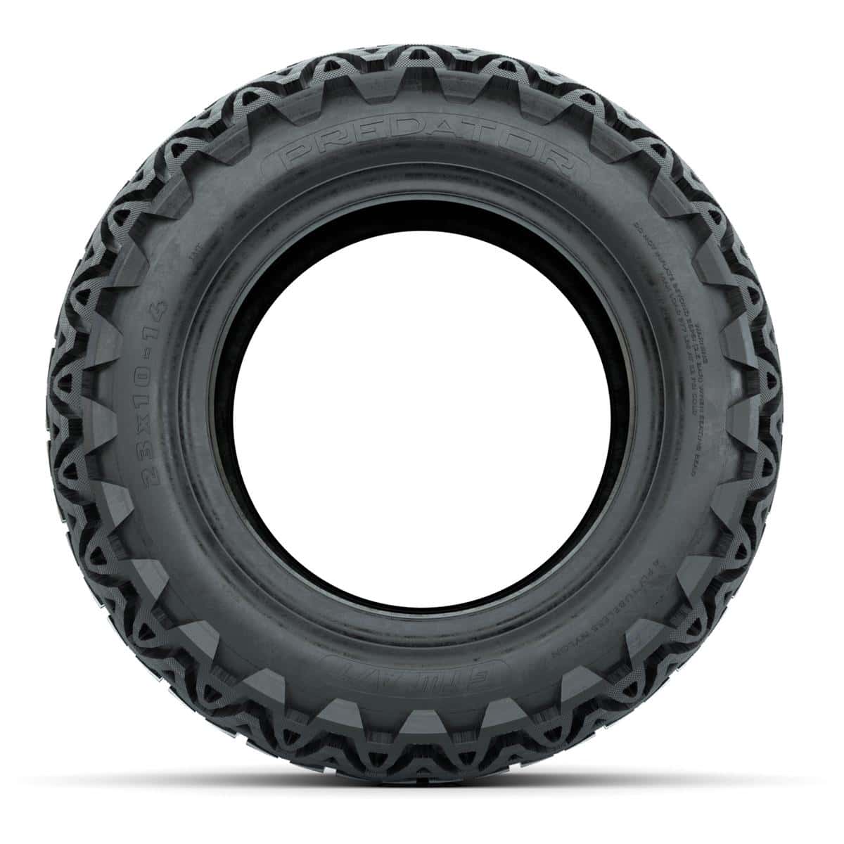 Durable 23x10-14 GTW® Predator A/T tire for off-road vehicles and utility carts.