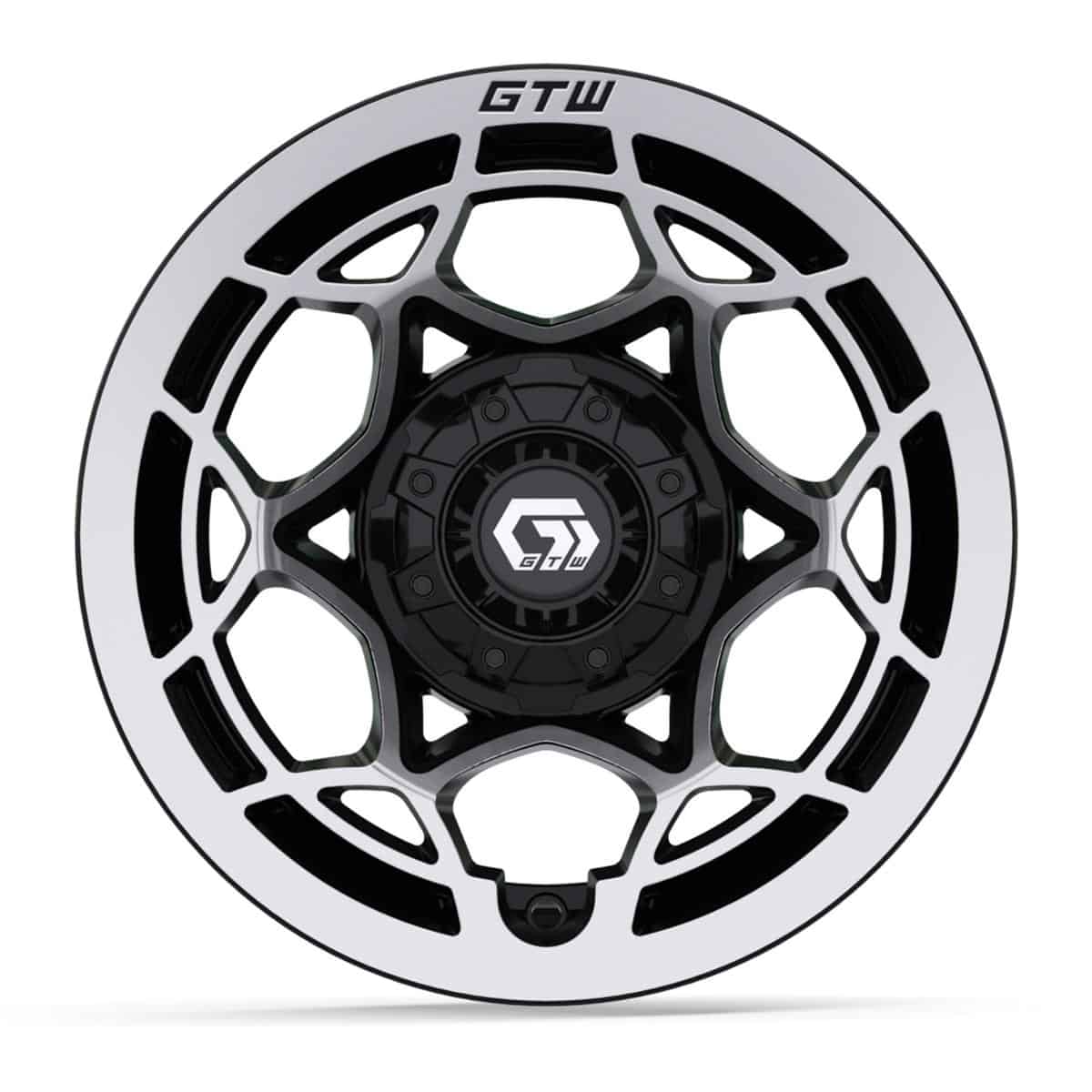 Alternative view of 12″ GTW® Nexus Gloss Black with Silver Face Wheel
