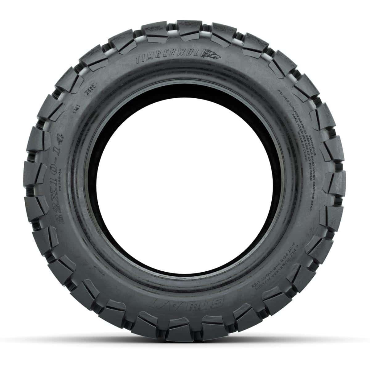 Durable 22x10-14 GTW Timberwolf A/T tire for off-road vehicles and utility carts.