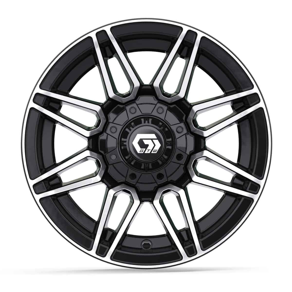 Alternative view of 12″ GTW® Stealth Gloss Black with Machined Accents Wheel