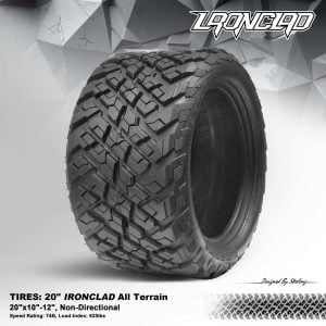 All-Terrain 20" x 10" x 12" Ironclad Hybrid AT Tire for carts.