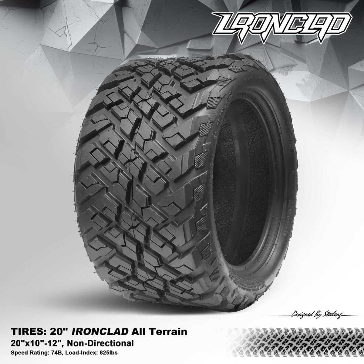 All-Terrain 20" x 10" x 12" Ironclad Hybrid AT Tire for carts.