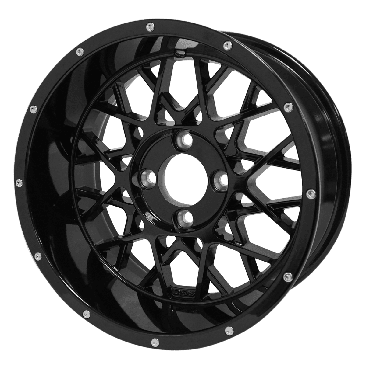 Black 14-inch Venom wheel with glossy finish for carts.