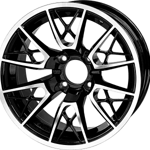 High-quality 14-inch Saber Tooth machined black wheel for carts.
